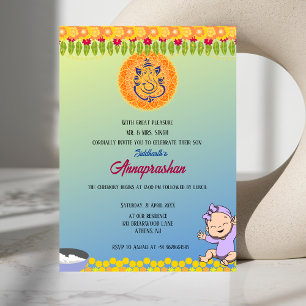 Eerste rijst "Annaprashan" Indiase uitnodiging