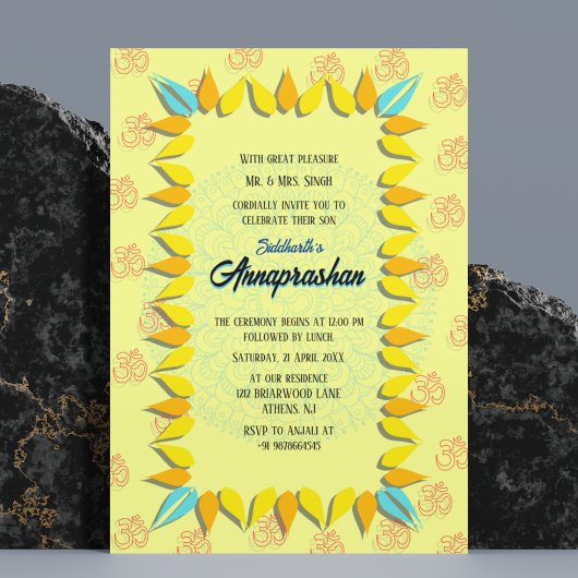 Eerste rijst "Annaprashan" Indiase uitnodiging