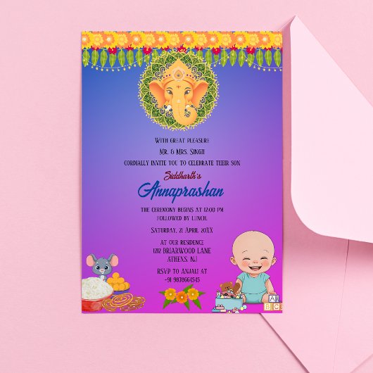 Eerste rijst "Annaprashan" Indiase uitnodiging