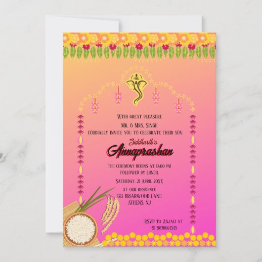 Eerste rijst "Annaprashan" Indiase uitnodiging (Voorkant)