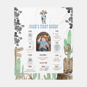 Eerste Rodeo 1e Verjaardag Baby Koe Milestone Bord Fleece Deken