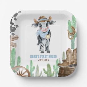 Eerste Rodeo 1e Verjaardag Baby Koe Papieren Bordje