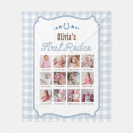 Eerste Rodeo 1e Verjaardag Blauw Western Fotoschil Fleece Deken
