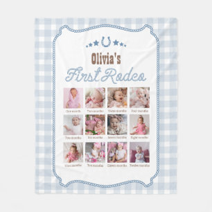 Eerste Rodeo 1e Verjaardag Blauw Western Fotoschil Fleece Deken