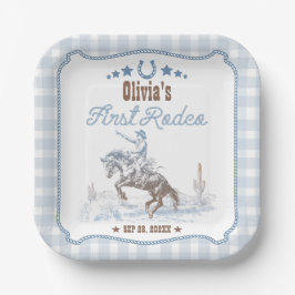 Eerste Rodeo 1e Verjaardag Blauw Western Papieren Bordje