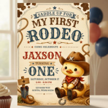 Eerste Rodeo 1e Verjaardag Cowboy Eend Uitnodiging