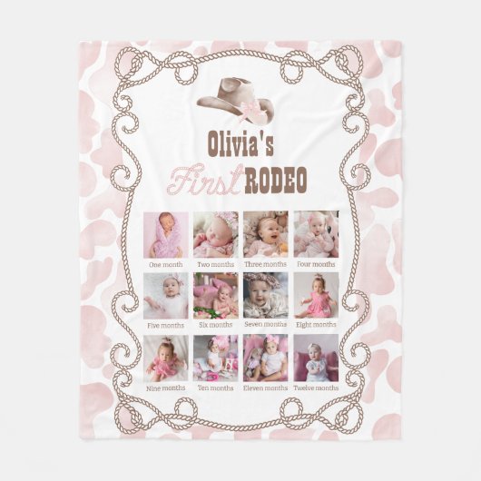 Eerste Rodeo 1e Verjaardag Foto Collage Fleece Deken (Voorkant)