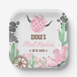 Eerste Rodeo 1e Verjaardag Roze Boho Wilde Westen Papieren Bordje