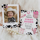 Eerste rodeo 1e verjaardag roze meisje foto verjaa kaart