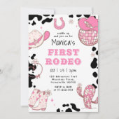 Eerste rodeo 1e verjaardag roze meisje foto verjaa kaart (Voorkant)