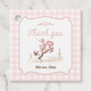 Eerste Rodeo 1e Verjaardag Roze Western Bedankjes Labels