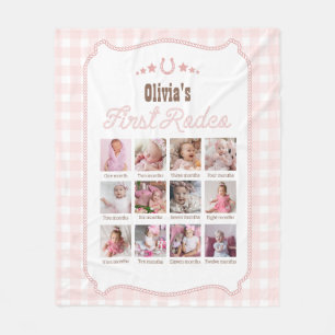 Eerste Rodeo 1e Verjaardag Roze Western Fotoschild Fleece Deken