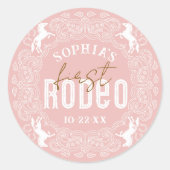 Eerste Rodeo 1e Verjaardag Sticker – Roze Western  (Voorkant)