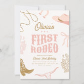 Eerste Rodeo 1e Verjaardag Uitnodiging Cowgirl Ret (Voorkant)