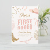 Eerste Rodeo 1e Verjaardag Uitnodiging Cowgirl Ret (Staand voorkant)