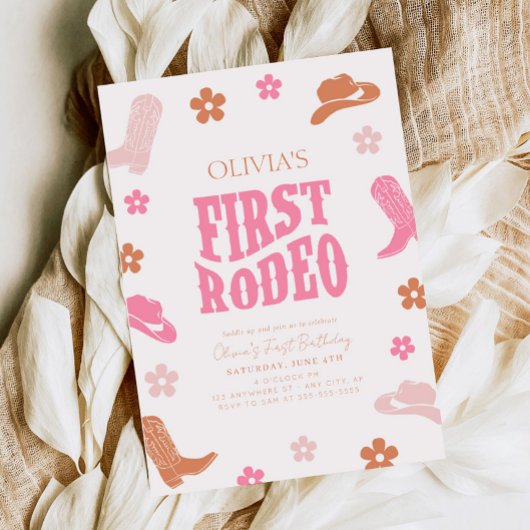 Eerste Rodeo 1e Verjaardag Uitnodiging Retro Cowgi