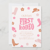 Eerste Rodeo 1e Verjaardag Uitnodiging Retro Cowgi (Voorkant)