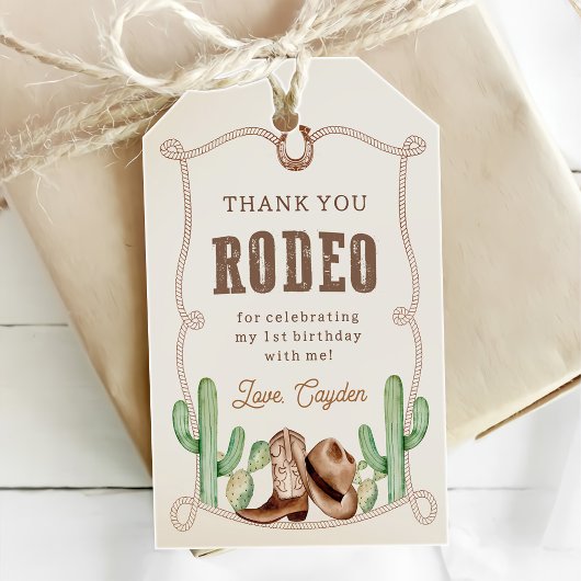 Eerste Rodeo 1e Verjaardag Westerne Cowboy Cadeaulabel