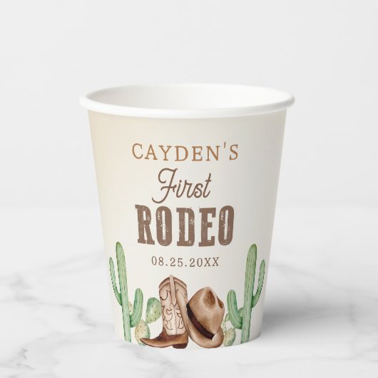 Eerste Rodeo 1e Verjaardag Westerne Cowboy Papieren Bekers (Voorkant)