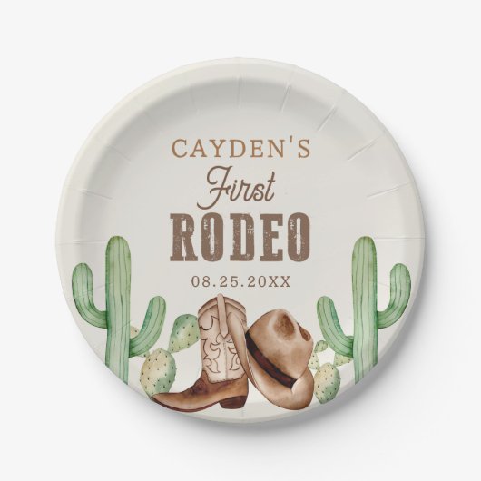 Eerste Rodeo 1e Verjaardag Westerne Cowboy Papieren Bordje (Voorkant)