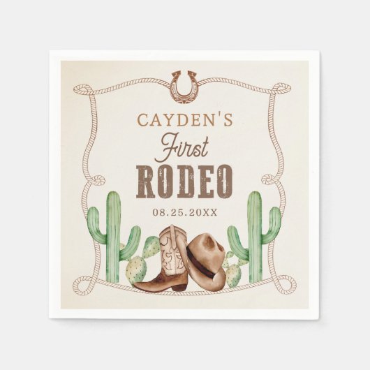 Eerste Rodeo 1e Verjaardag Westerne Cowboy Servet (Voorkant)