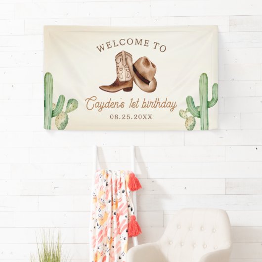 Eerste Rodeo 1e Verjaardag Westerne Cowboy Spandoek (Insitu)