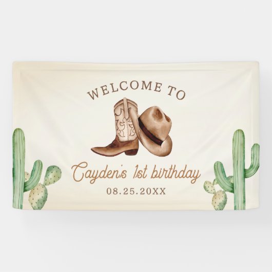 Eerste Rodeo 1e Verjaardag Westerne Cowboy Spandoek (Horizontaal)