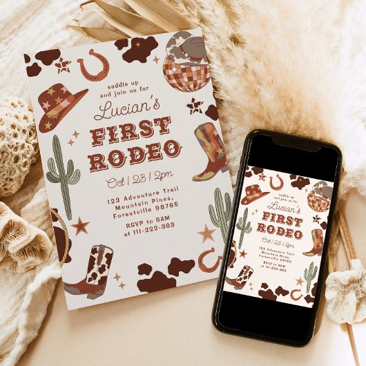 Eerste rodeo 1e verjaardag Westerne cowboyfoto Kaart