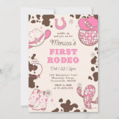 Eerste rodeo 1e verjaardag wild West roze meisje f Kaart (Voorkant)