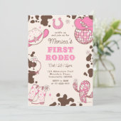 Eerste rodeo 1e verjaardag wild West roze meisje f Kaart (Staand voorkant)