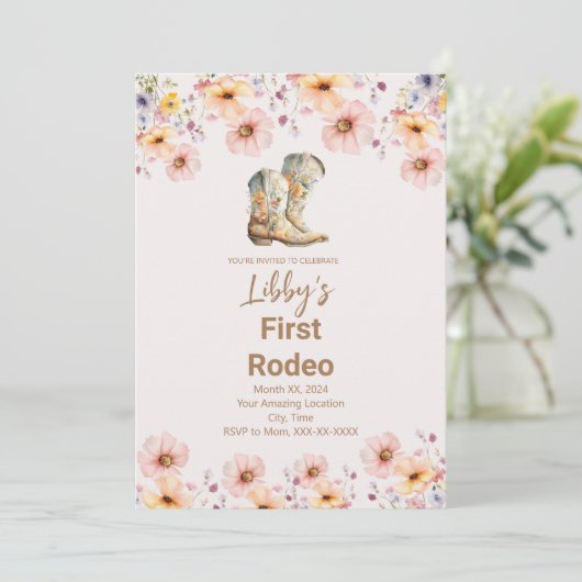 Eerste Rodeo, 1e verjaardagsfeest uitnodiging (Staand voorkant)