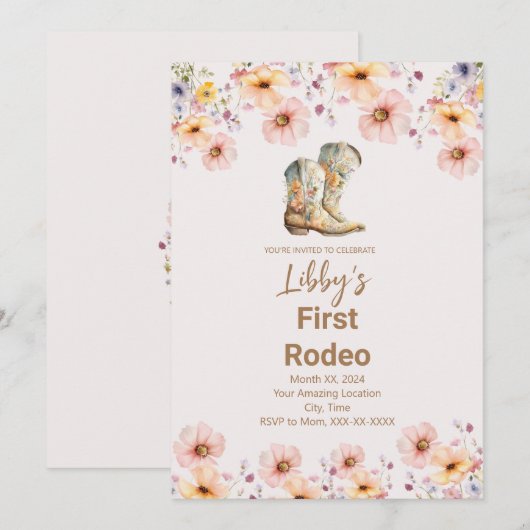 Eerste Rodeo, 1e verjaardagsfeest uitnodiging (Voorkant / Achterkant)