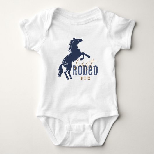 Eerste Rodeo Baby Body – Navyblauw Western 1e  Romper (Voorkant)