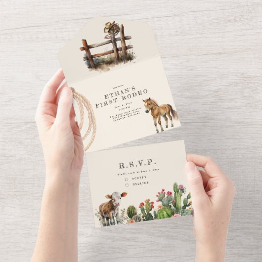 Eerste Rodeo Birthday All In One Uitnodiging (Afscheurbaar)