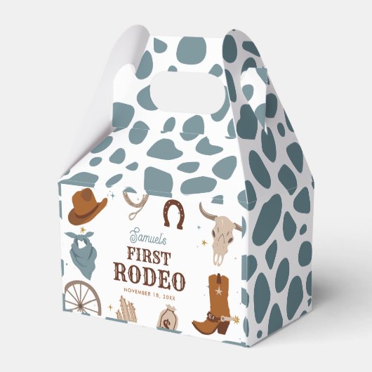 Eerste Rodeo Blue Wild West Boy Eerste Verjaardag Bedankdoosjes (Achterkant)