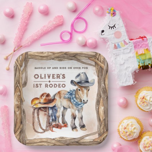 Eerste RODEO | Boy Cowboy 1st Birthday Paper Bord (Feest)