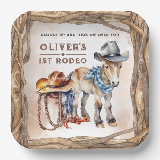 Eerste RODEO | Boy Cowboy 1st Birthday Paper Bord (Voorkant)
