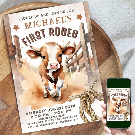 Eerste Rodeo | Bull Calf 1e Rodeo verjaardagsfeest Kaart
