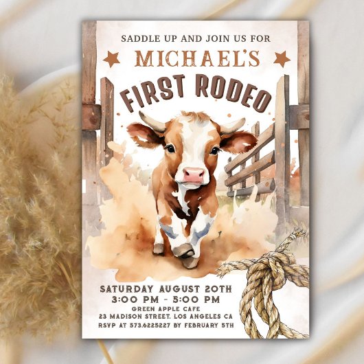 Eerste Rodeo | Bull Calf 1e Rodeo verjaardagsfeest Kaart