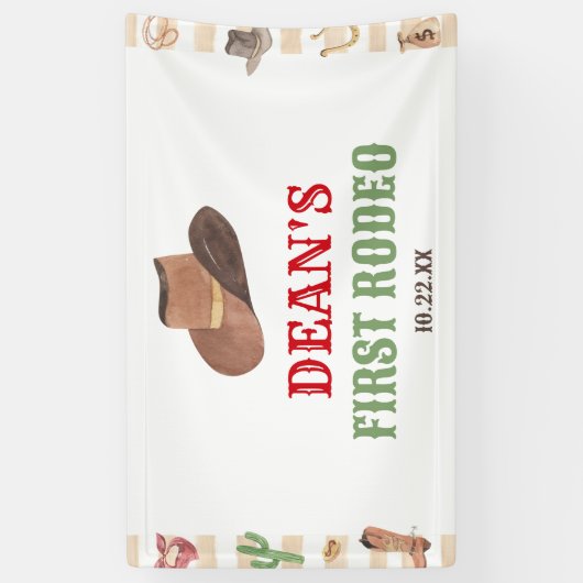 Eerste Rodeo Cowboy 1e Eerste Verjaardagsfeest Spandoek (Verticaal)