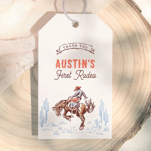 Eerste Rodeo Cowboy 1e Verjaardag Bedankt Cadeaulabel