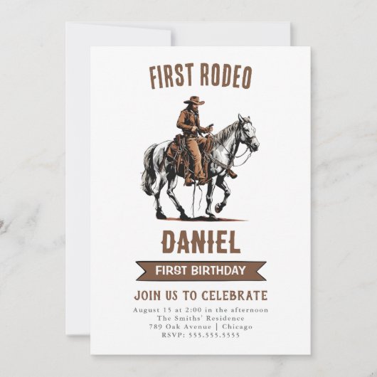 Eerste Rodeo Cowboy 1e verjaardag Kaart (Voorkant)