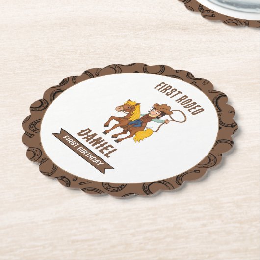Eerste Rodeo Cowboy 1e verjaardag Kartonnen Onderzetters (Gekanteld)