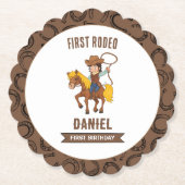 Eerste Rodeo Cowboy 1e verjaardag Kartonnen Onderzetters (Voorkant)