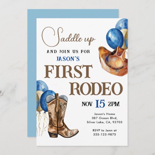 Eerste Rodeo Cowboy 1e verjaardag uitnodiging (Voorkant / Achterkant)