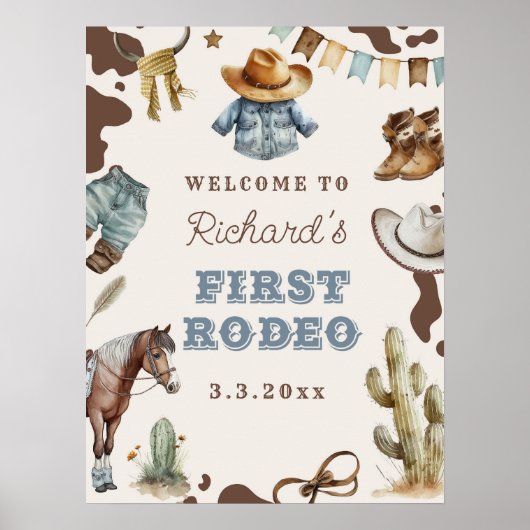 Eerste Rodeo Cowboy 1e verjaardagsfeestje Welkom Poster (Voorkant)