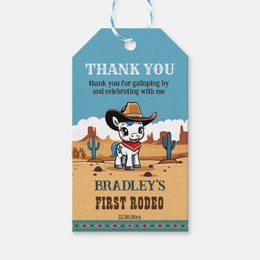 Eerste Rodeo cowboy baby paard verjaardagsfeestje  Cadeaulabel (Voorkant)