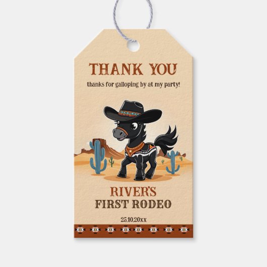 Eerste Rodeo cowboy baby paard verjaardagsfeestje  Cadeaulabel (Voorkant)