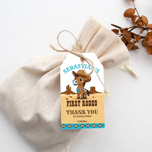 Eerste Rodeo cowboy baby paard verjaardagsfeestje  Cadeaulabel