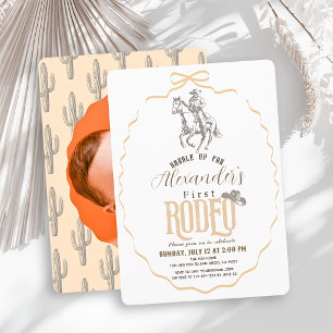 Eerste Rodeo Cowboy Beige Strik Foto 1e Verjaardag Kaart